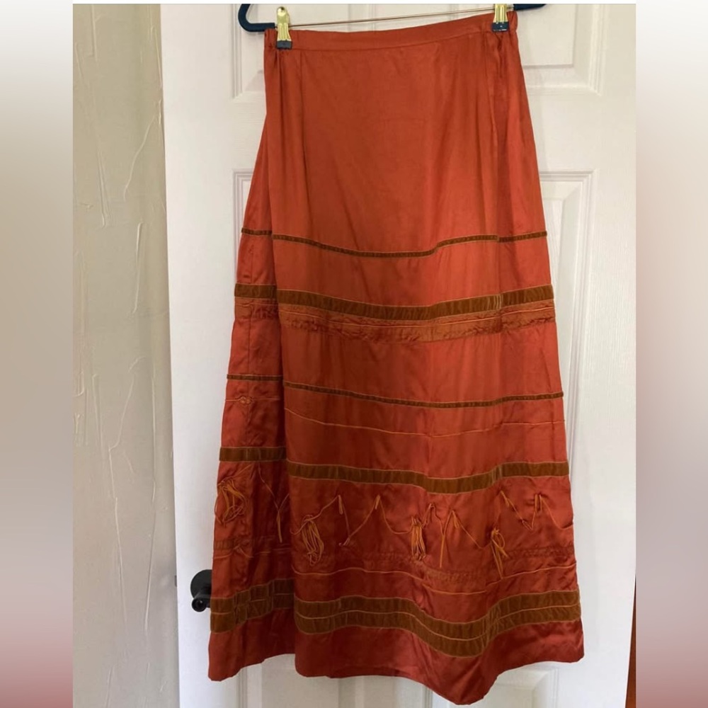 Krista Larson Orange Satin Embellished Skirt, O/S